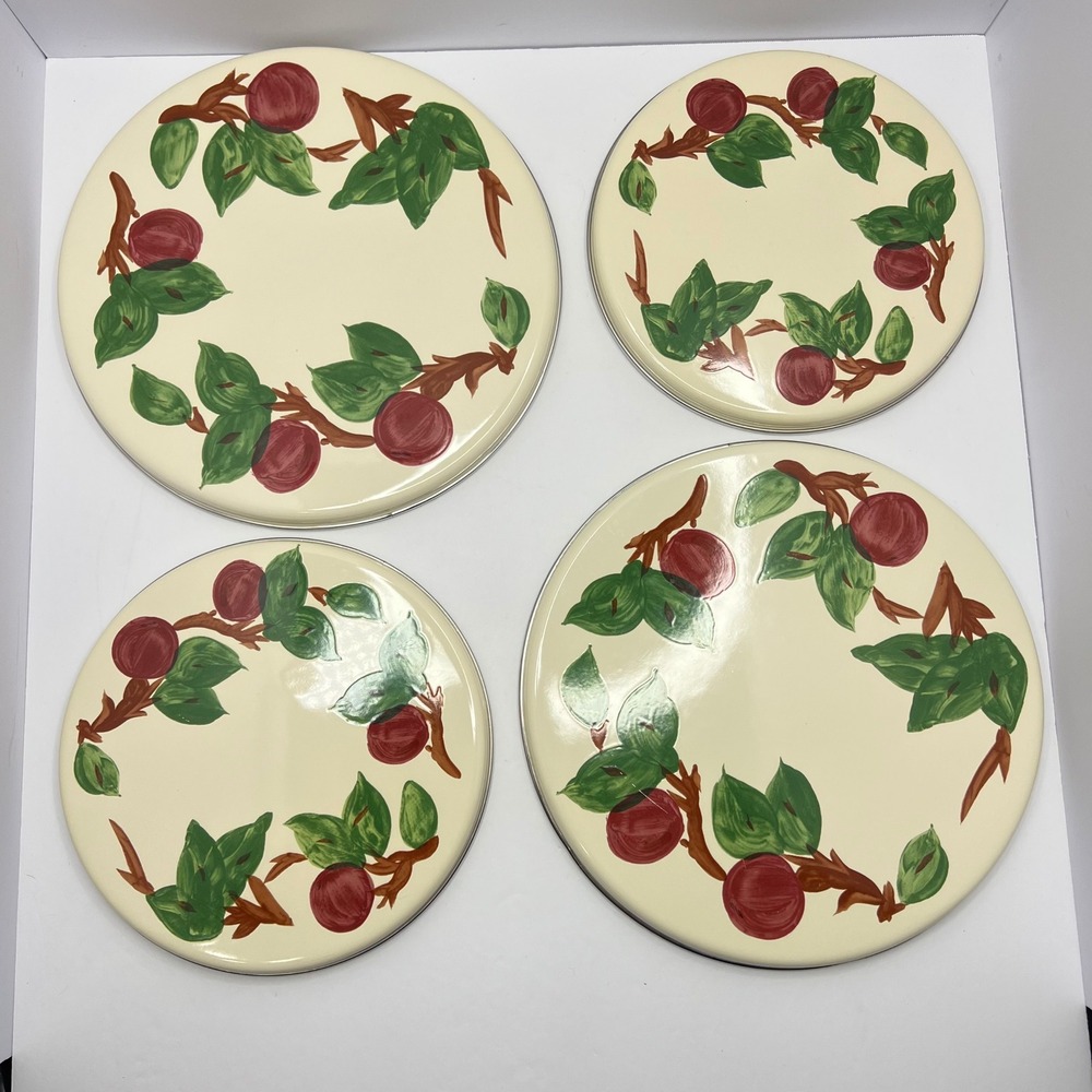 Franciscan Apple Stove Burner Covers Set 4 Hand Painted Enamel Vintage Cottage